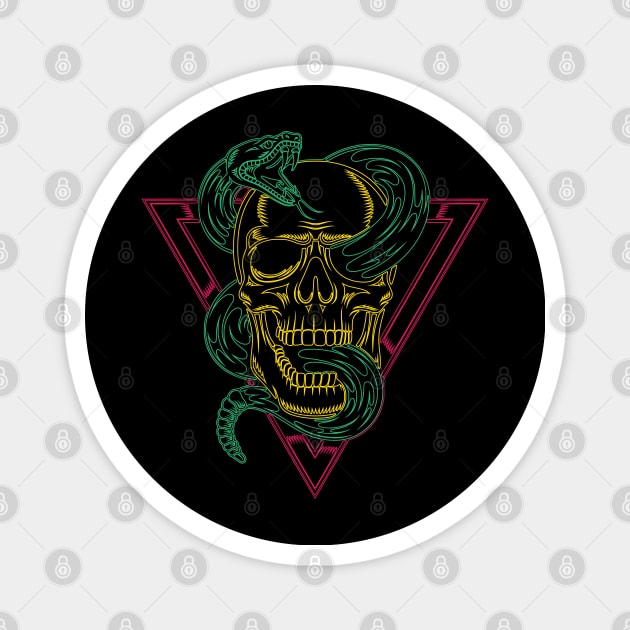 Retro 80s Style Neon Skull Snake Magnet by JHughesArt